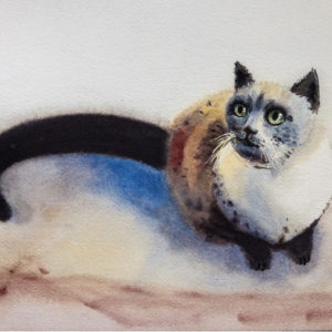 Cat 2 -Watercolor Painting 9X12 by QI HAN art