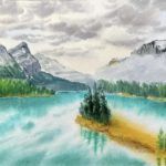 Emerald lake -Watercolor Painting 9X12 by QI HAN art