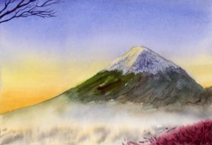 Mount Fuji-watercolor by Qi Han art