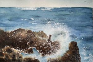 Rushing -Watercolor Painting 9X12 by QI HAN art
