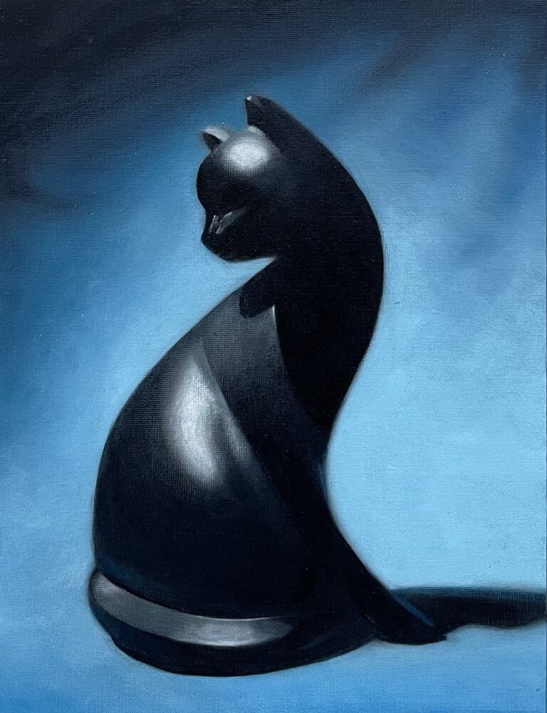 Black cat oil painting by Qi Han