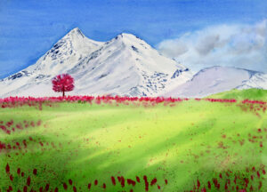 Snow mountain watercolor by Qi Han