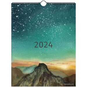 2024 large watercolor wall calendar by Qi Han