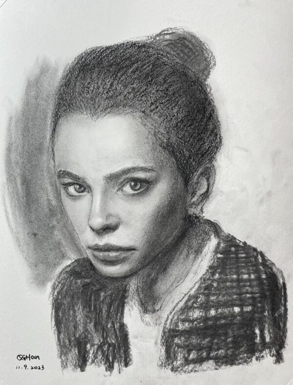 Profile girl charcoal by Qi Han