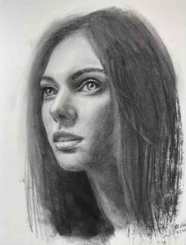 girl charcoal drawing by Qi Han