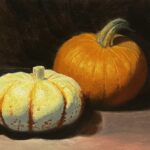 two pumpkins oil painting by Qi Han