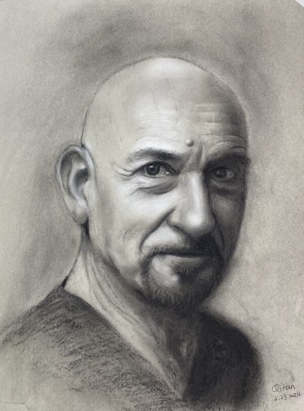 ben kingsley charcoal drawing by qi han