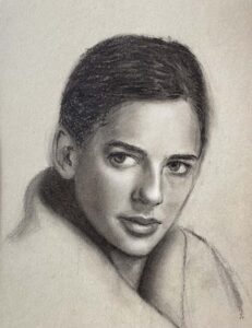 young woman charcoal drawing by qi han