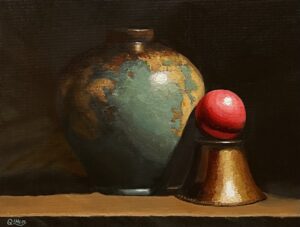 Vintage vase golden bell oil painting by Qi Han