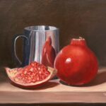 qi han oil painting pitcher and pomegranate 9x12
