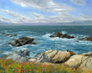 Qi Han seascape oil painting A moment at the edge scanned copy
