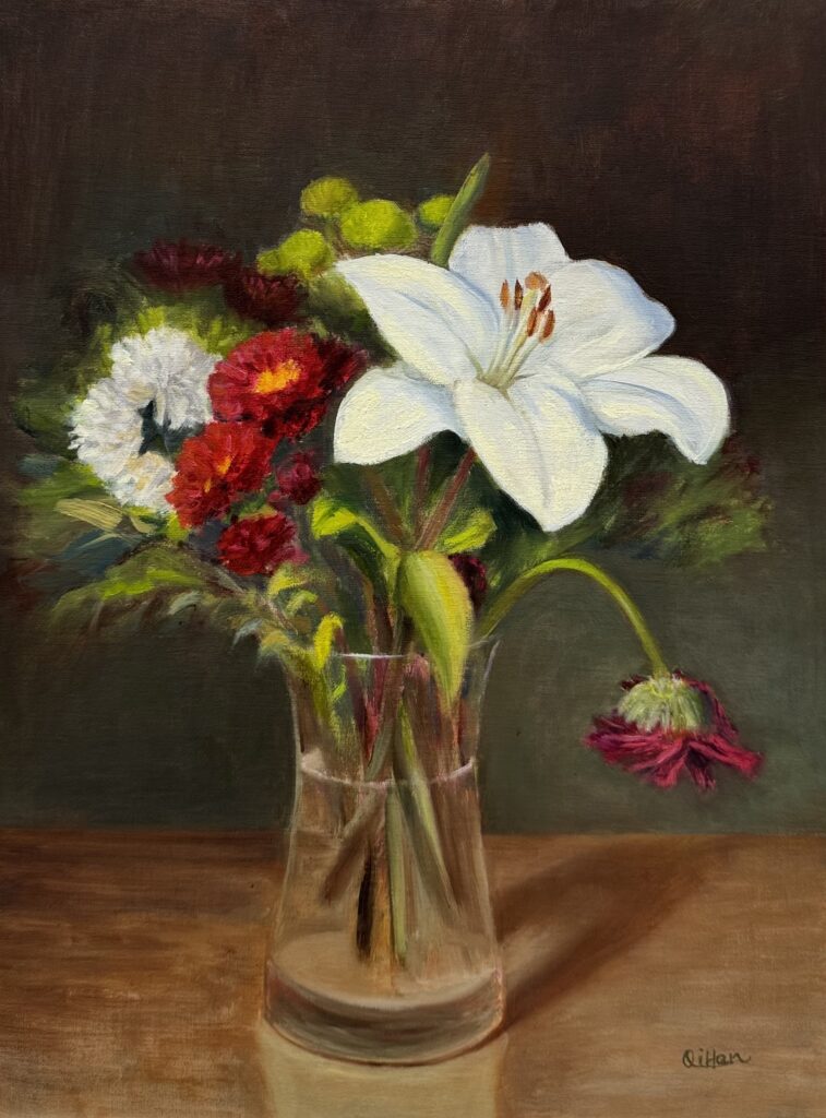 qi han oil painting sway of time lily 12x16