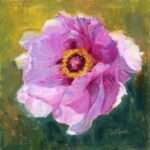 qi han oil painting of a purple pink peony on a green background